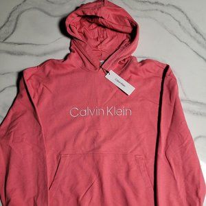 Calvin Klein Mens large Relaxed Fit Standard Logo Terry Pullover Hoodie Pink NWT